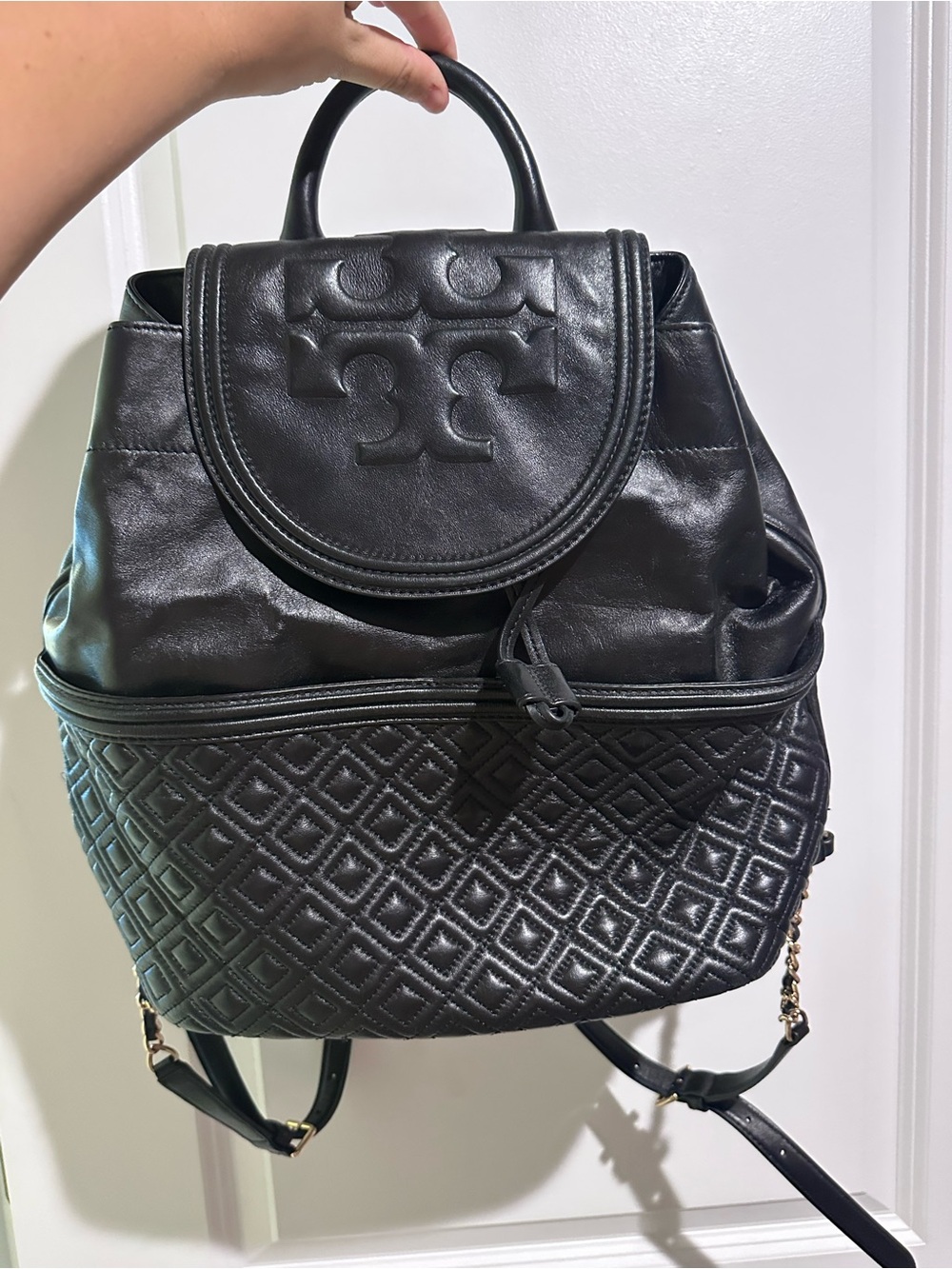Tory Burch Black Quilted Logo Backpack